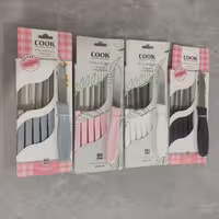 چاقو میوه خوری در 4رنگ بسته 6 عددی مارک cook کوک تیغه تیز و ساده دسته پلاستیک فشرده .کارد.قیمت مناسب طول 15سانت   