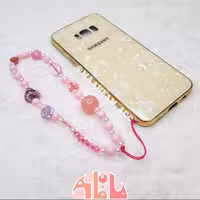 آویز موبایل صورتی مدل قلب و گل ماه فام