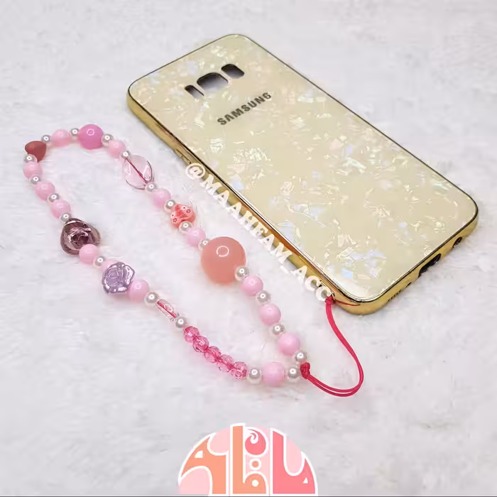 آویز موبایل صورتی مدل قلب و گل ماه فام