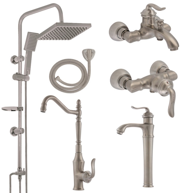 ست شیرالات مدل هلن (استیل مات )به همراه علم دوش حمام