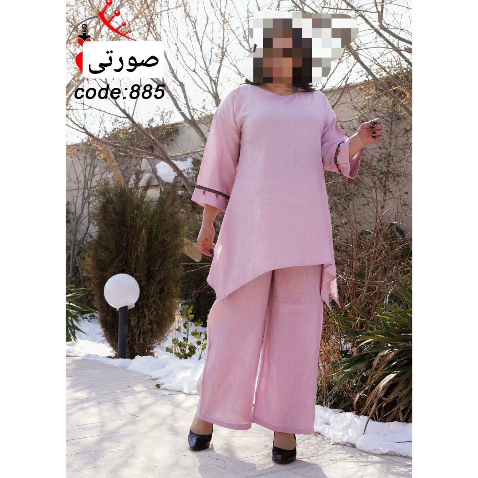 تونیک و شلوار جنس کراش رنگ صورتی فری سایز از38 تا46