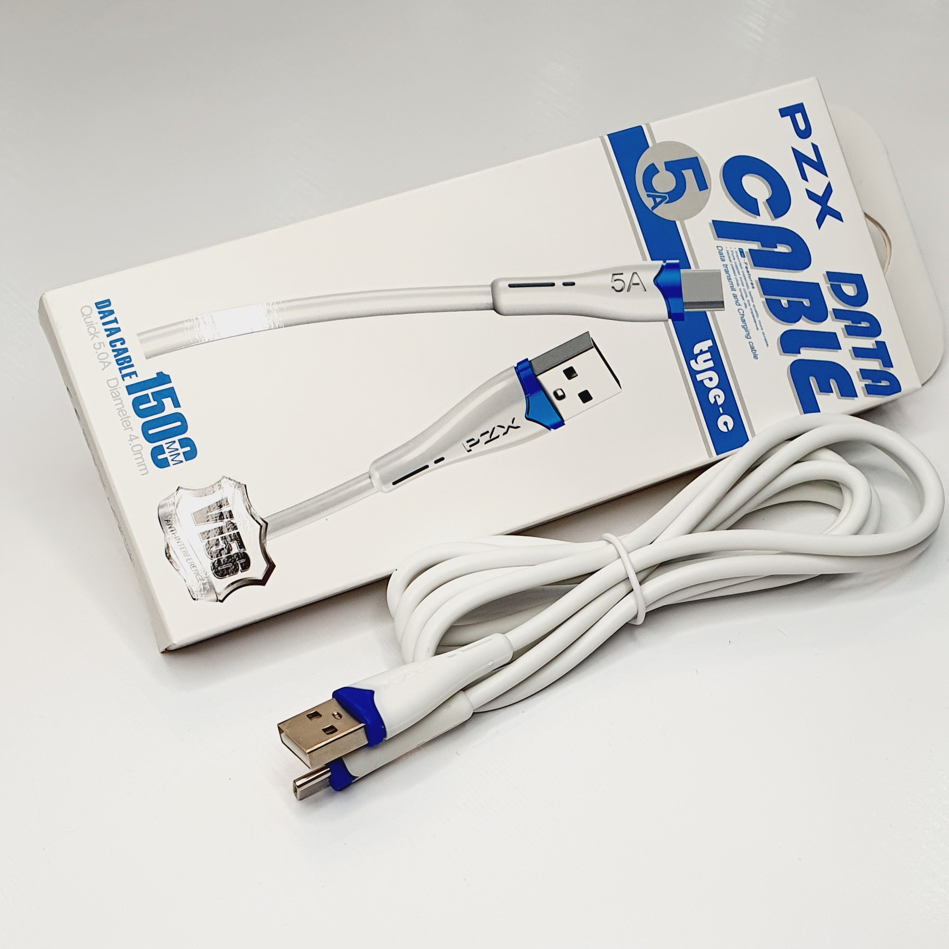 کابل fast شارژ و دیتا usb به type C  طول 1.5 متر  5آمپر  برند pzx مدل V156 