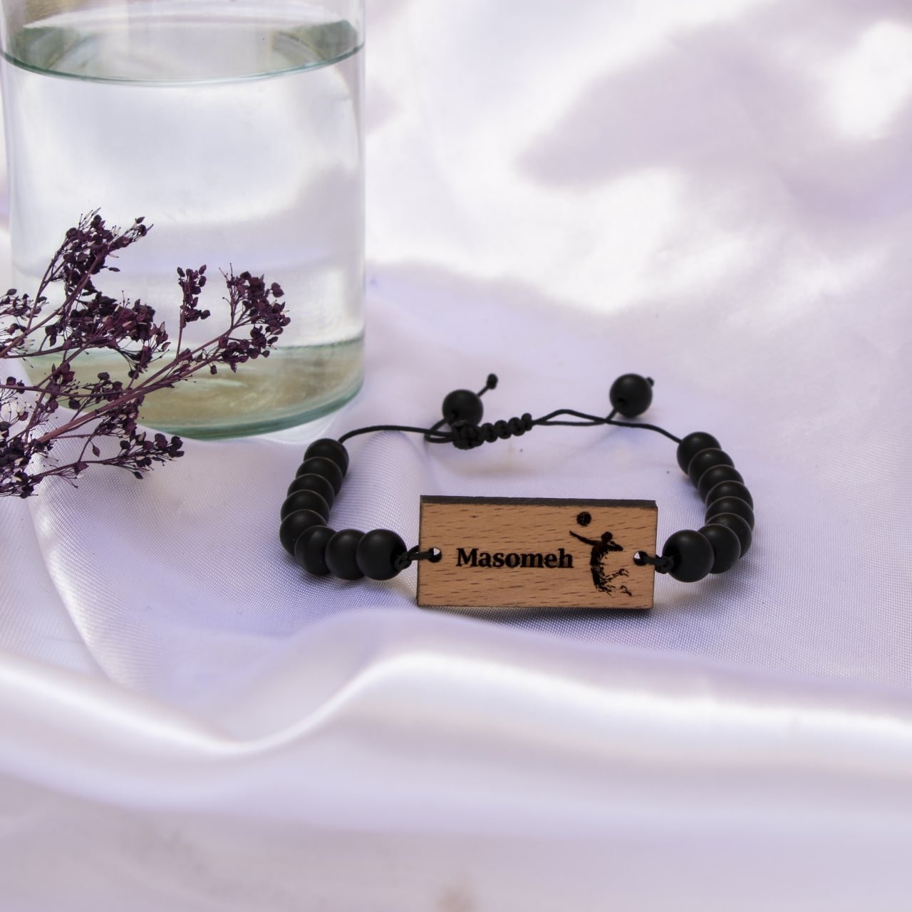 دستبند اسم چوبی راش طرح والیبال