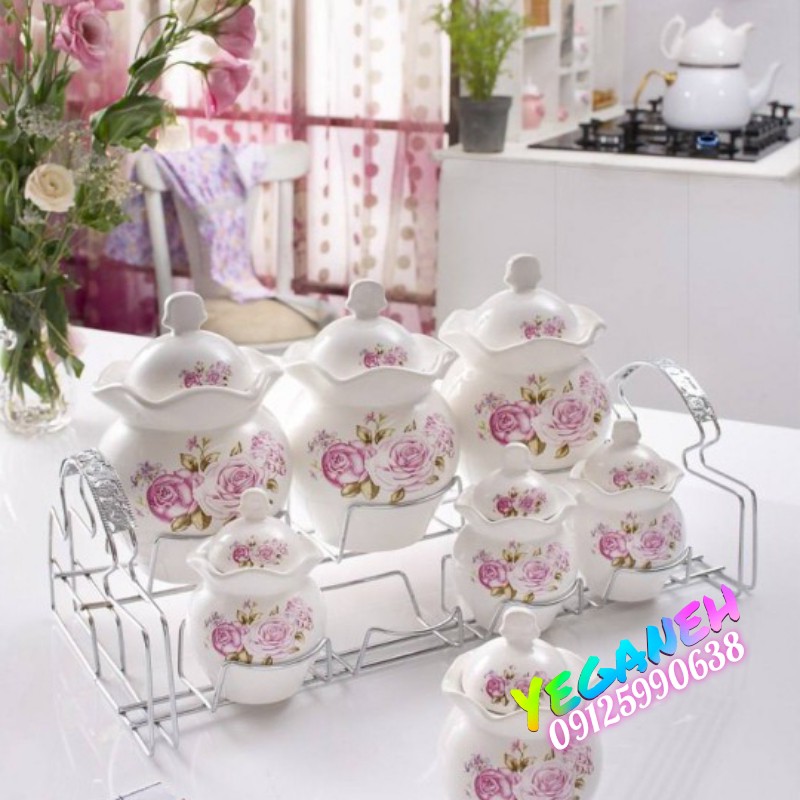  پاسماوری جاادویه ای و قند و شکر 7 پارچه گل دار همراه استند