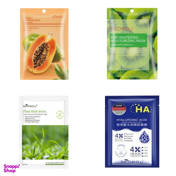 ماسک ورقه ای صورت سیمو مدل پاپایا، کیوی، چای سبز و هیالورونیک اسید مجموعه 4 عددی