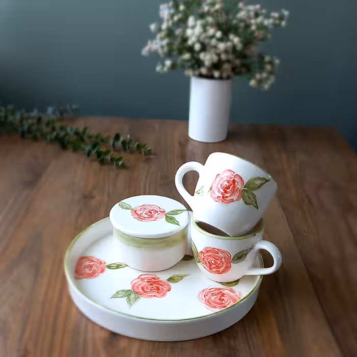 ست چای خوری دو نفره با قندان کد 14 سرامیکی دستساز 