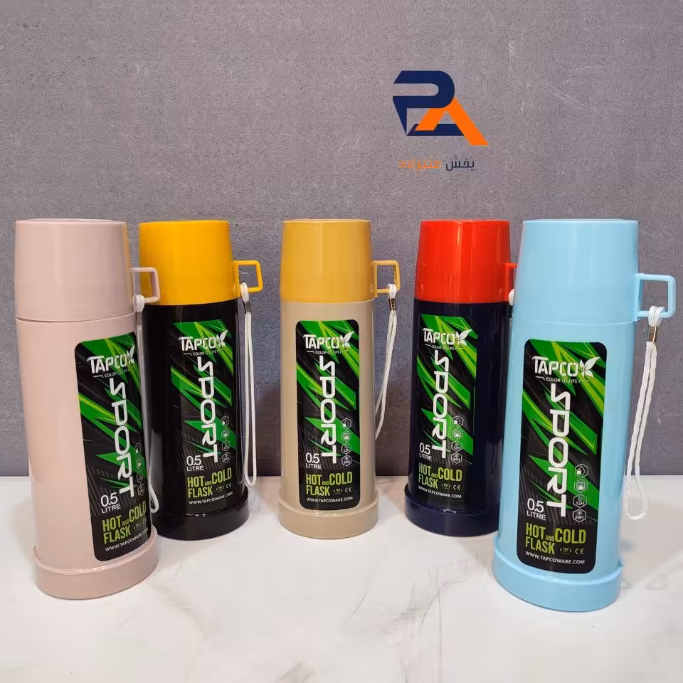 فلاسک کمپینگ فلاکس اسپرت نیم لیتری برند تاپکو در رنگ بندی متنوع لیوان دار 