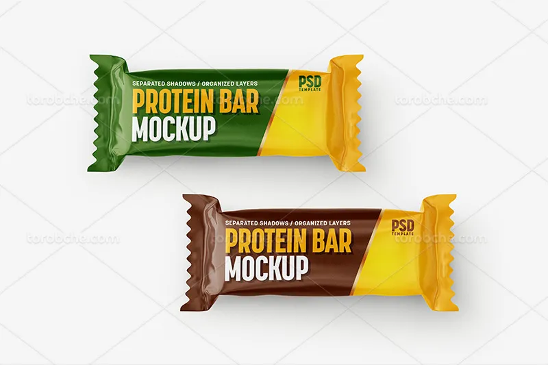 موکاپ لایه باز بسته بندی پلاستیکی شکلات | گرافیک با طعم تربچه