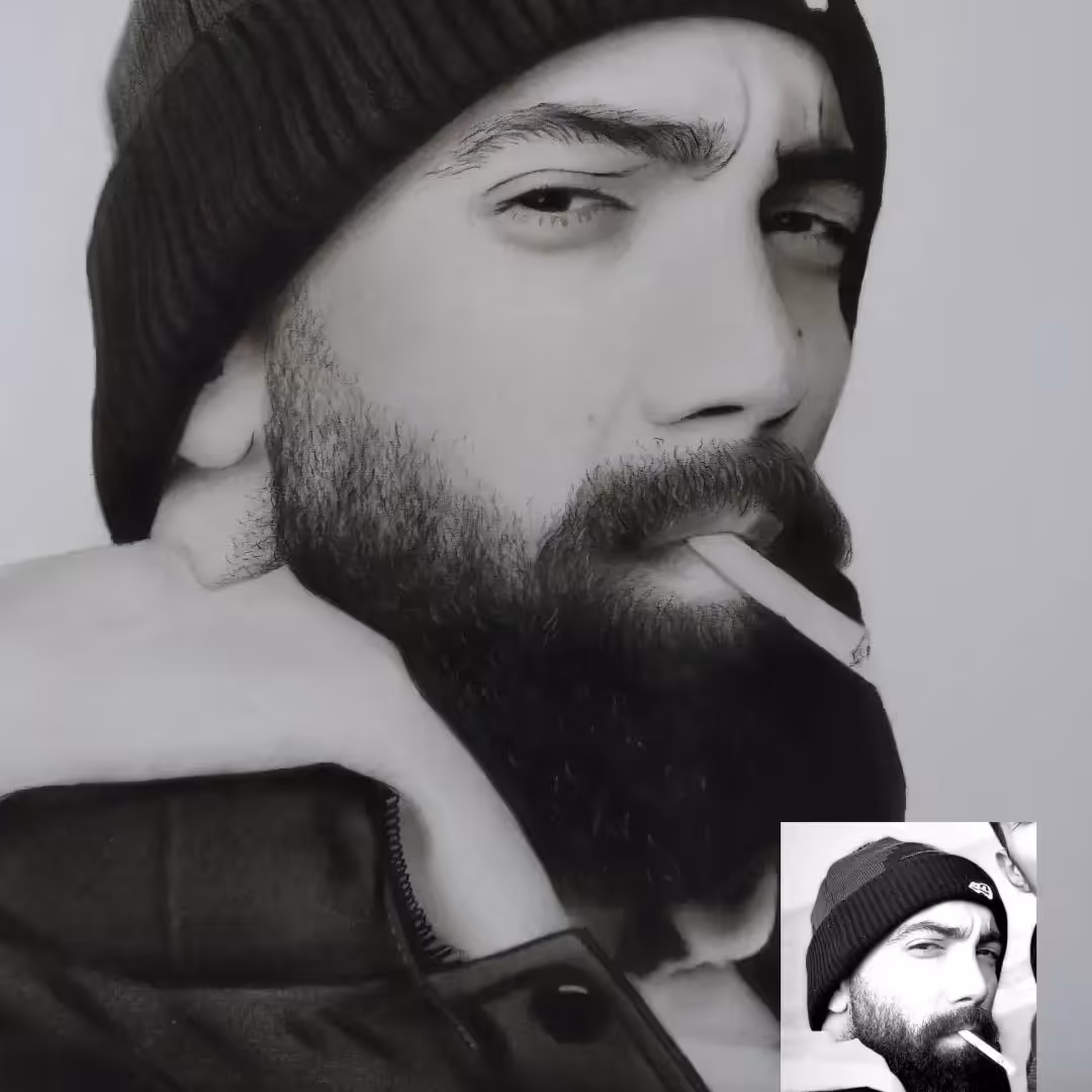 طراحی چهره سیاه قلم آچهار  ، نقاشی چهره سیاه قلم ، تابلو سیاه قلم ، نقاشی سیاه قلم