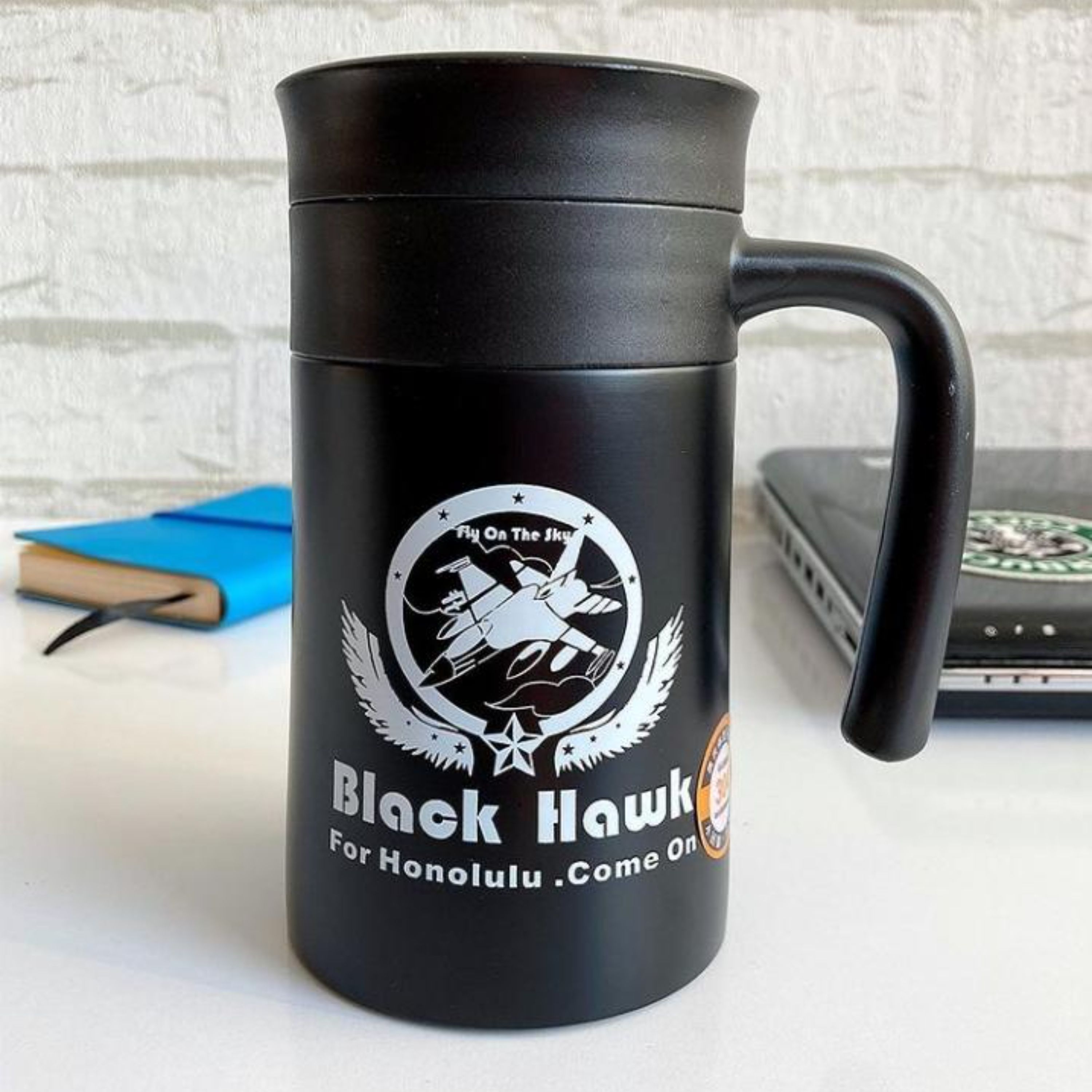 تراول ماگ(ماگ سفری) ارتشی مشکی طرح هواپیما