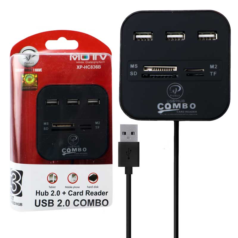 هاب USB سه پورت   رم ریدر ایکس پی XP-HC836