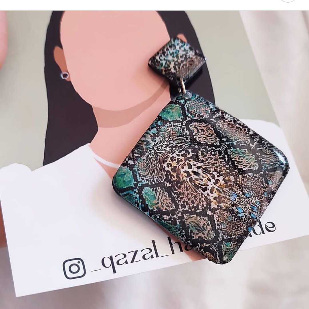 گوشواره رزین طرح پوست ماری