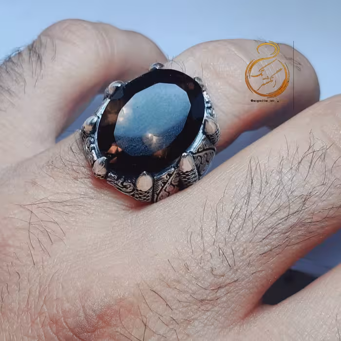 انگشتر کوارتز دودی با نقره مردانه .