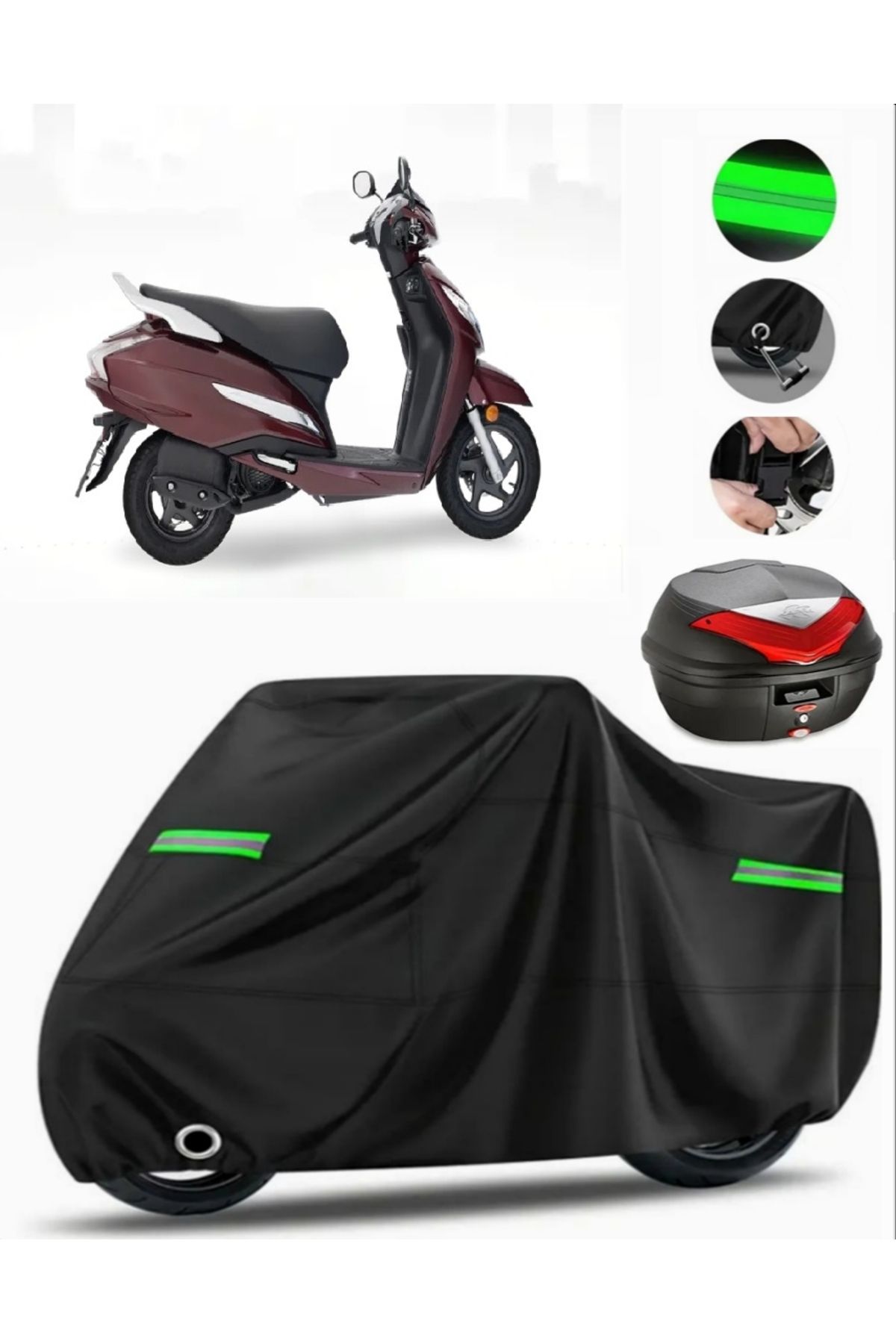 چادر موتورسیکلت مشکی HONDA ACTAVA 100 کیسه عقب سازگار با برزنت مرمر قفل SIYAH MotoEn