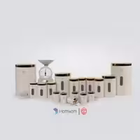 سرویس آشپزخانه اورانوس 18 پارچه مدل استوانه ای کرم سنباده ای با درب طلایی