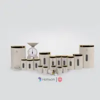 سرویس آشپزخانه اورانوس 18 پارچه مدل استوانه ای کرم سنباده ای با درب طلایی