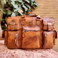 ساک مسافرتی چرم طبیعی و دست دوز آلماچرم  طرح یادگار