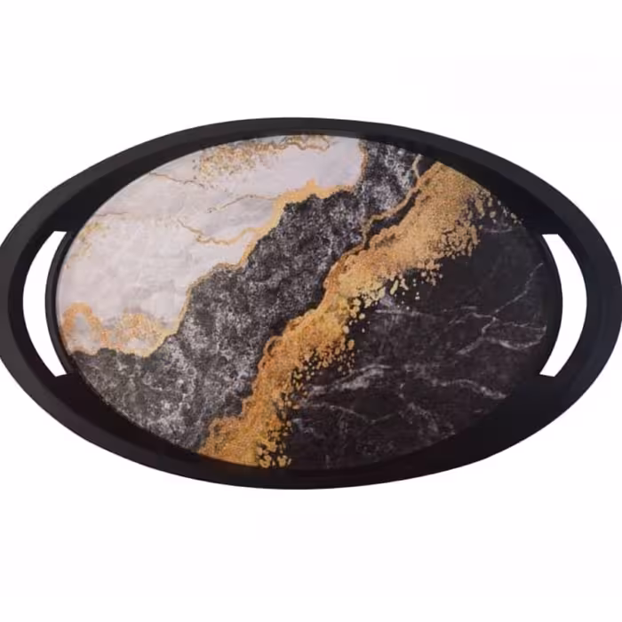 سینی بیضی طرح سنگ سایز 1 بدون واسطه و مستقیم  خرید کنید  در 2رنگ مشکی و سفید به صورت عمده و تک فروشی 