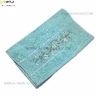 حوله دستی گلدوزی سبزآبی برند ماندگار سایز 40×80