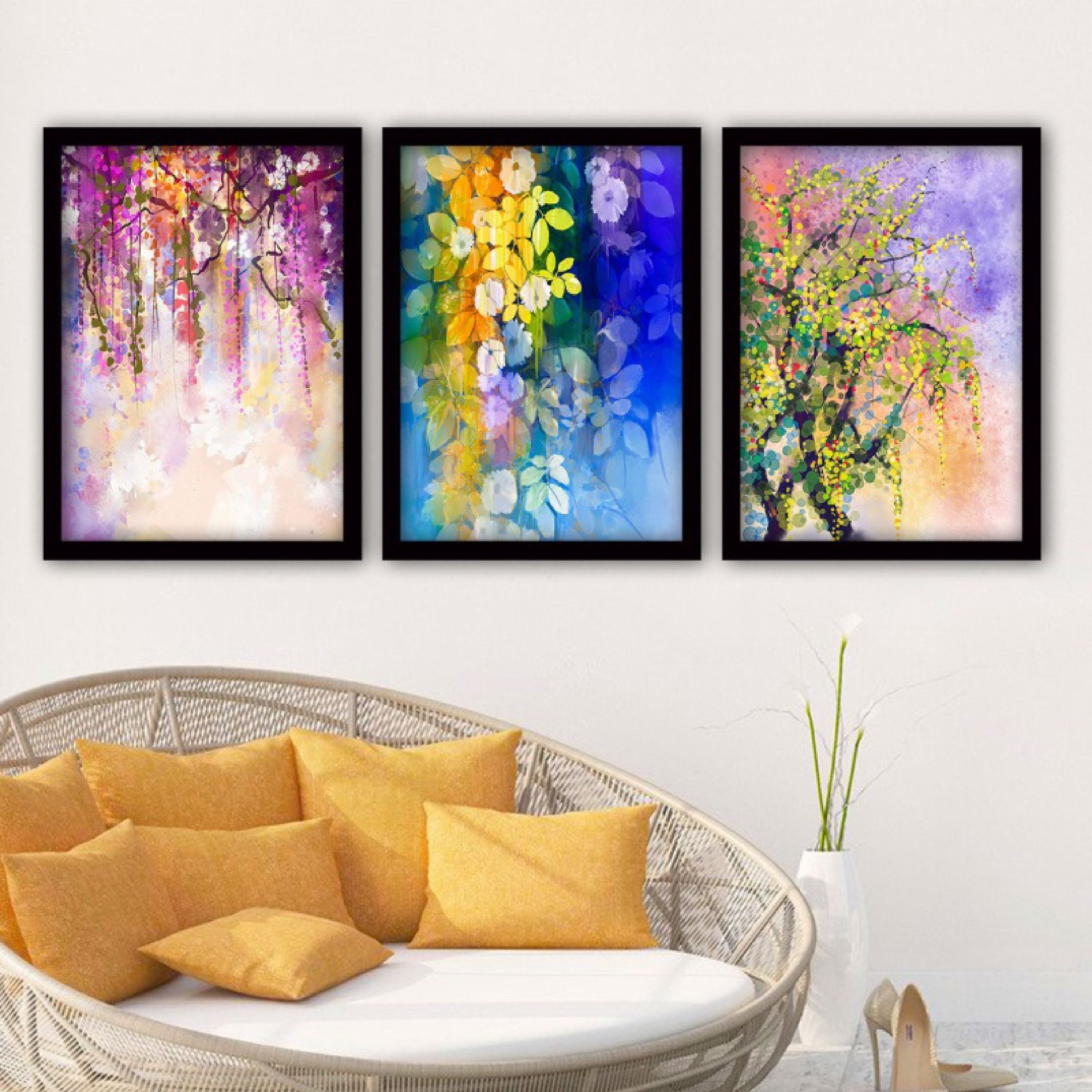 تابلو دکوراتیو مینیمال آبرنگ درخت مجموعه 3 عددی سایز 30 در 40