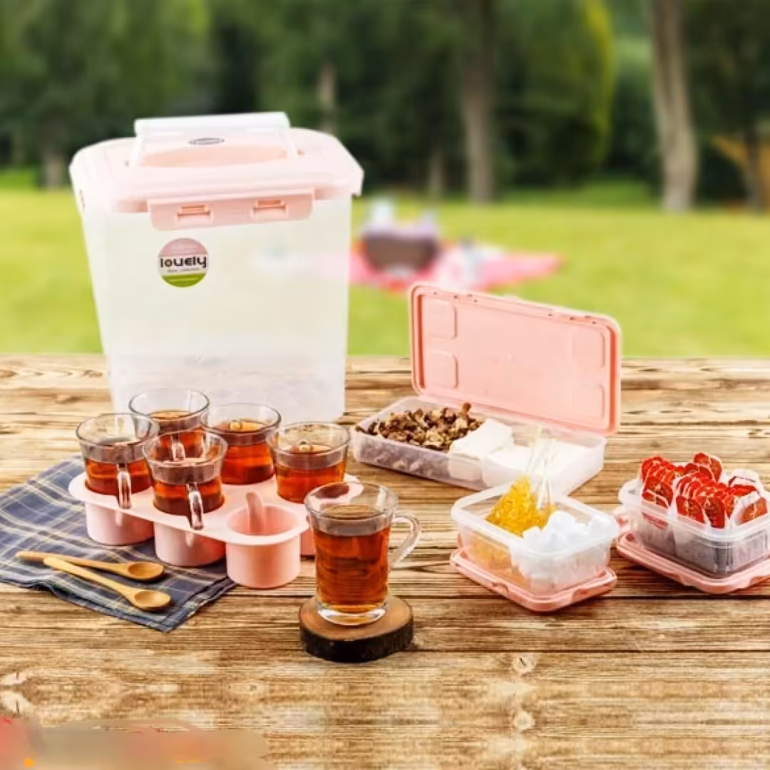 سرویس چایخوری مسافرتی 6نفره لاولی سبد پیک نیک ست صبحانه خوری