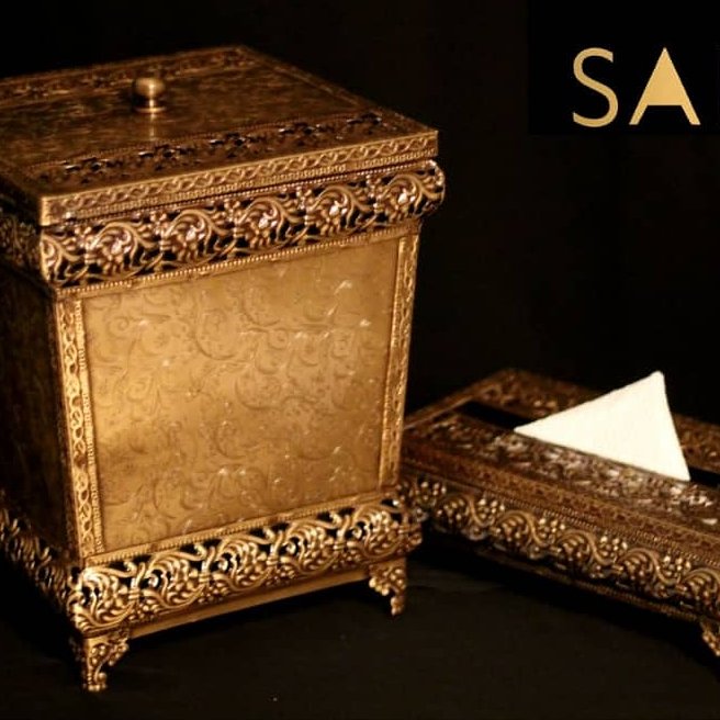 سطل و دستمال چهارگوش شکمدار رنگ آنتیک