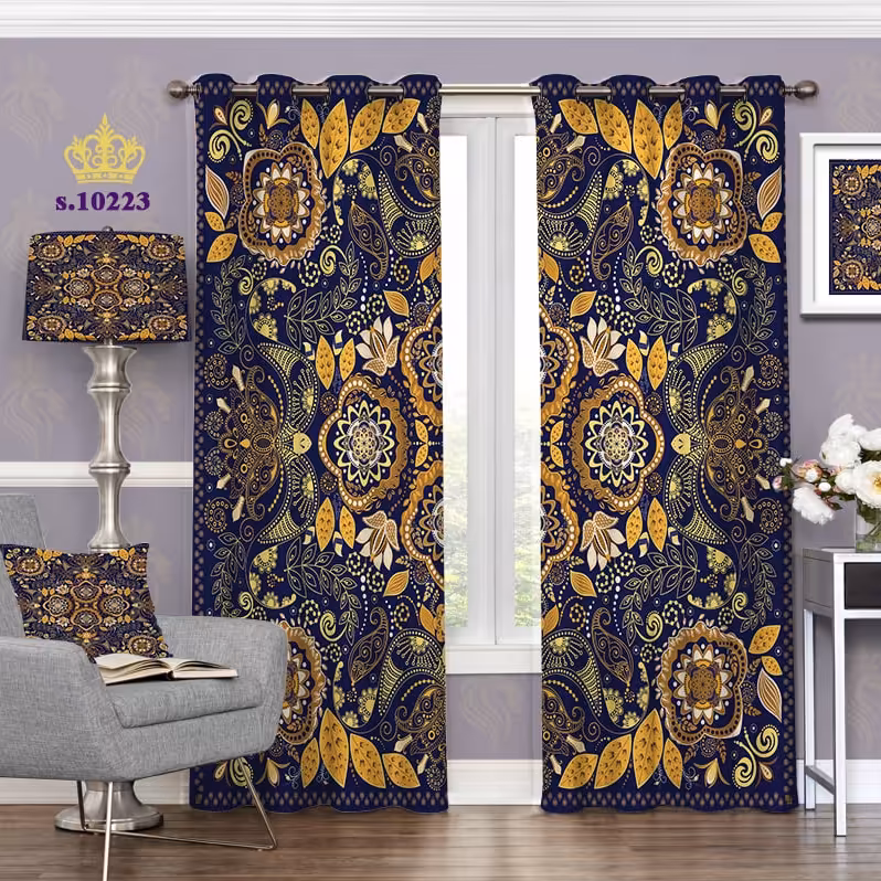 پرده پذیرایی-طرح اسلیمی حاشیه دار-کد10223