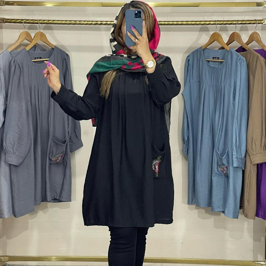 تونیک مانتویی بلند سارافون بلند تونیک پوشیده مانتومشکی شومیز مشکی تونیک محرمی