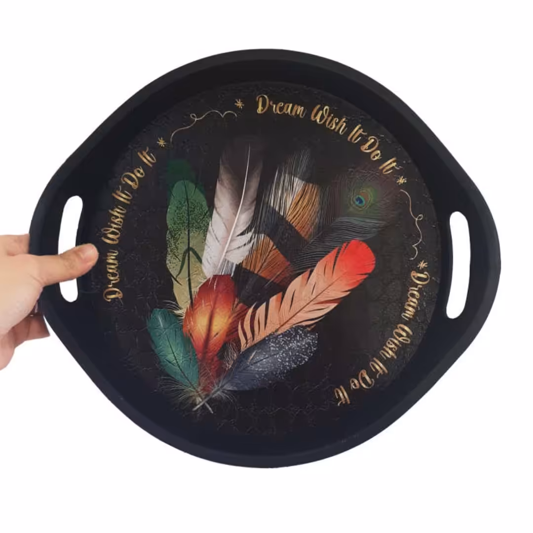 سینی مدل پر و چشم زخم سینی pvc سینی پی وی سی  دسته دار سینی چای خوری