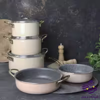 سرويس قابلمه جلامبين کلاسيک 8پارچه کرم دسته طلايي
