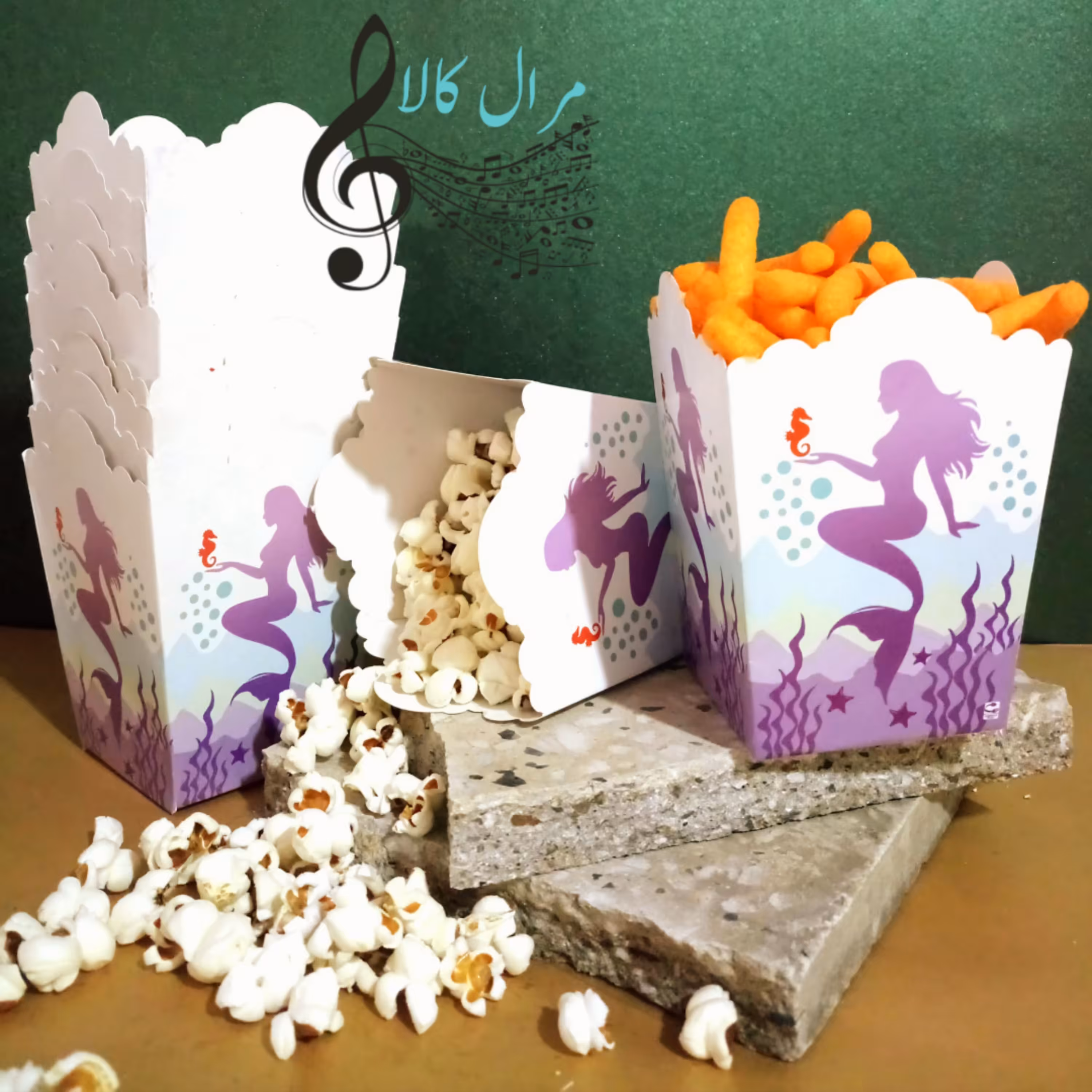 پاپکرن 10 عددی تم تولدی طرح پری دریایی