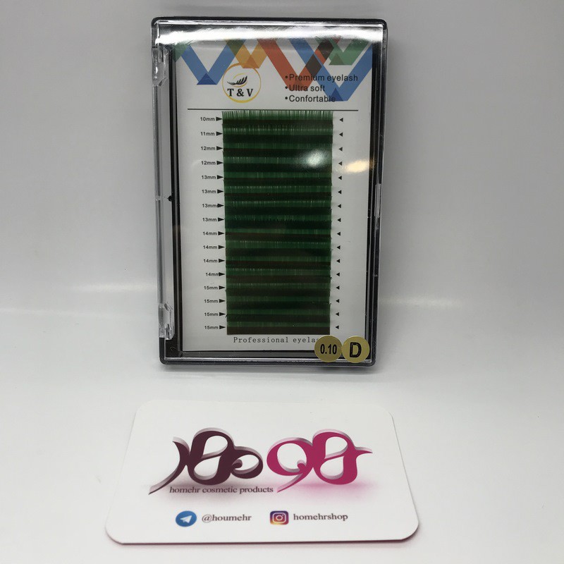 مژه اکستنشن سبز تی اند وی مدل D ضخامت 10 و سایز میکس - T&amp;v