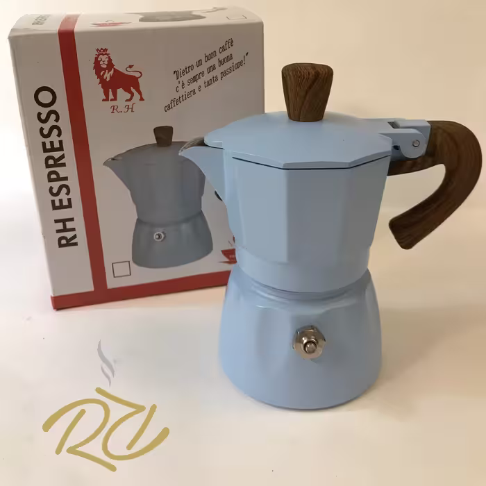 موکاپات قهوه جوش 2کاپ دسته چوبی رنگی (کیفیت بالا )