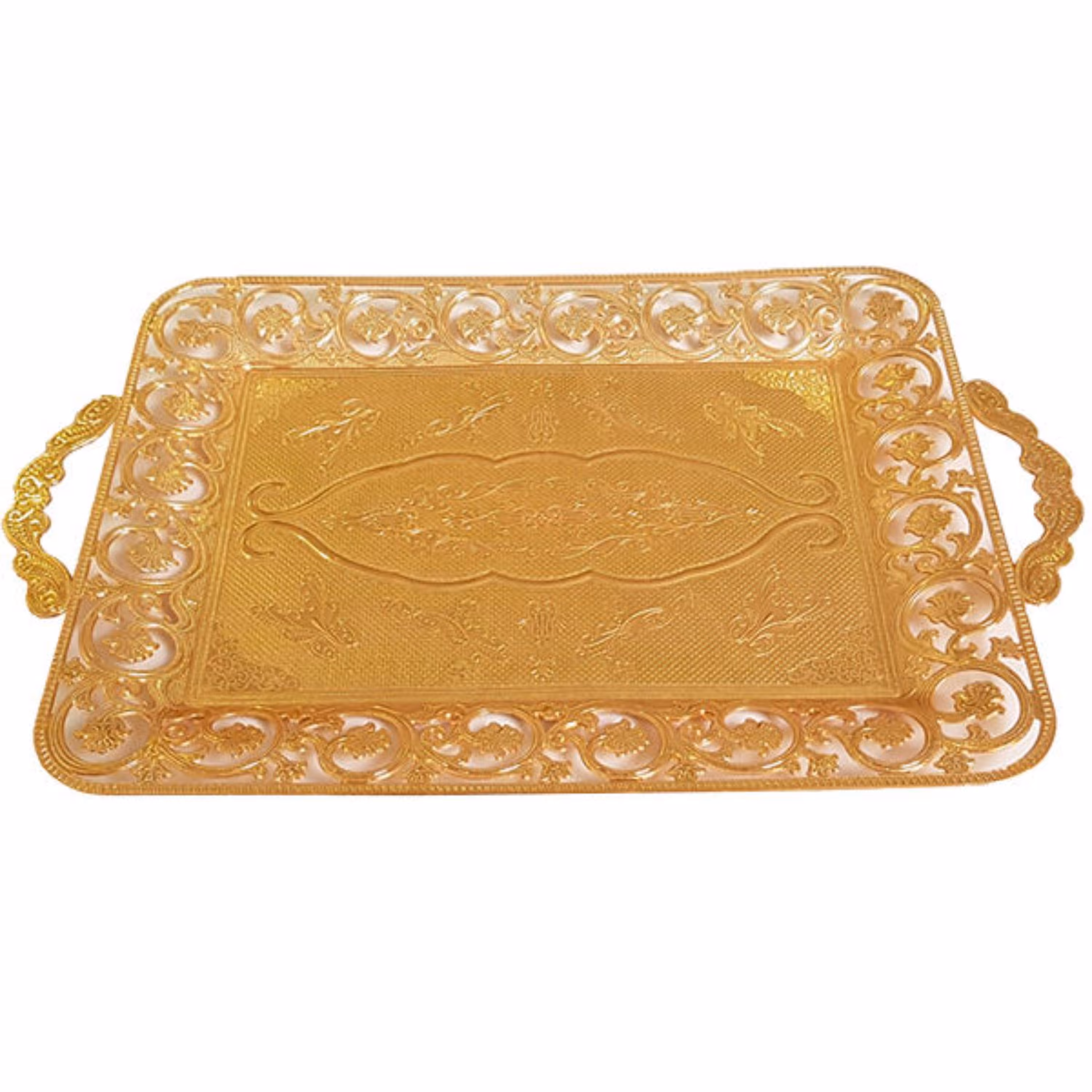 سینی طرح پیچک نقره ای و طلایی