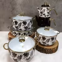 سرویس قابلمه همراه کتری قوری لعابی برند پاچی ترکیه طرح شطرنجی