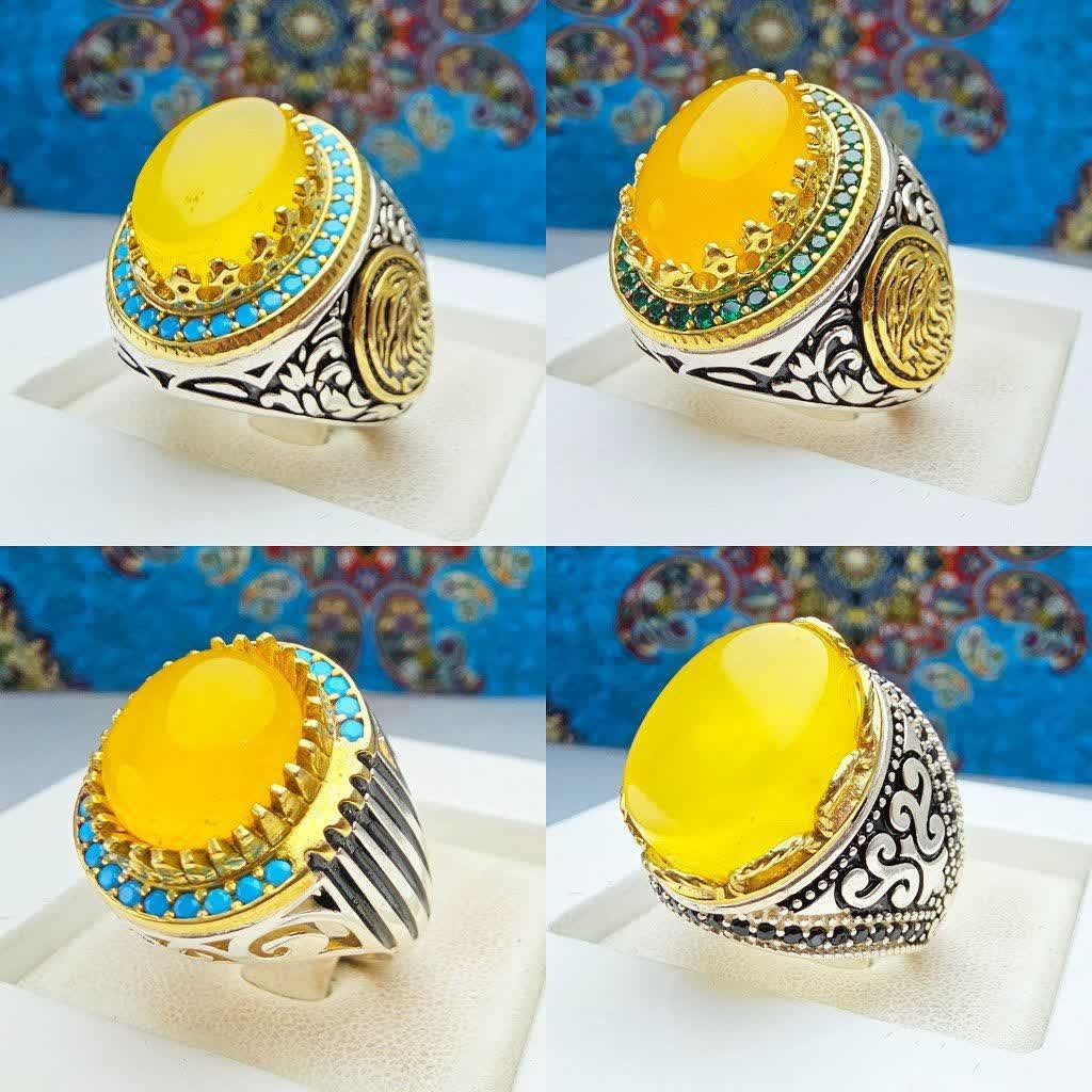 انگشترشرف الشمس عقیق زرد اصلی جهت حکاکی دعای19فروردین رکاب نقره مخراجی نقره عیار 925ارسال رایگان