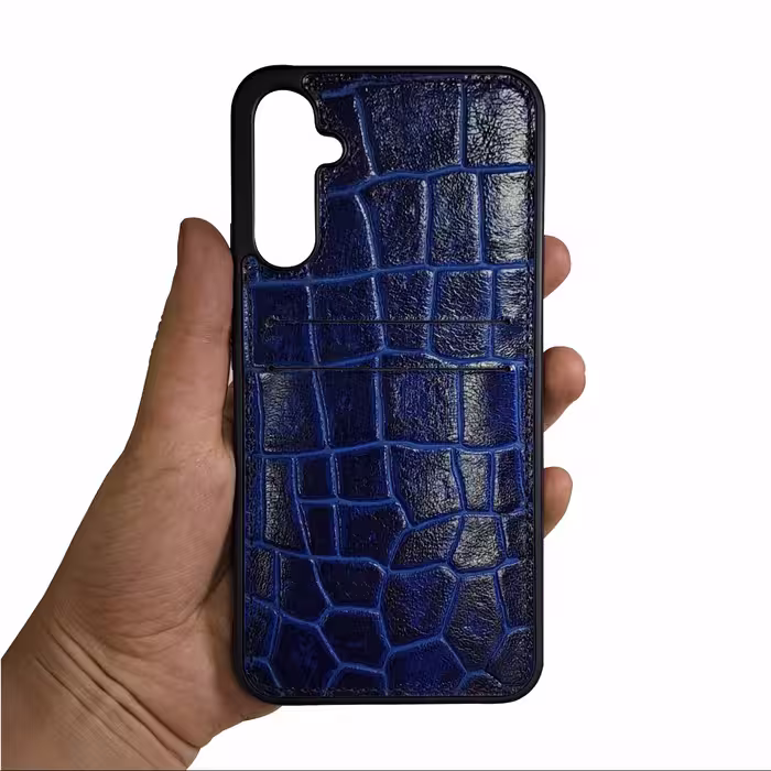 قاب گوشی چرمی مدل Samsung Galaxy A34 5G ،سامسونگ ( بک کاور چرم طبیعی ) رنگ آبی
