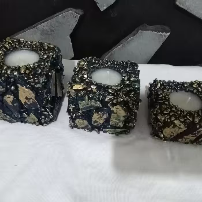 جاشمعی سه سایز سرامیکی (سرمه ای طلایی)