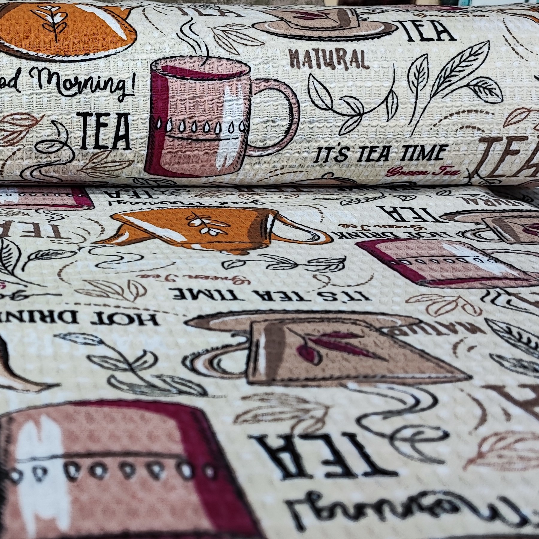 پارچه آشپزخانه طرح چای پنبه عرض150