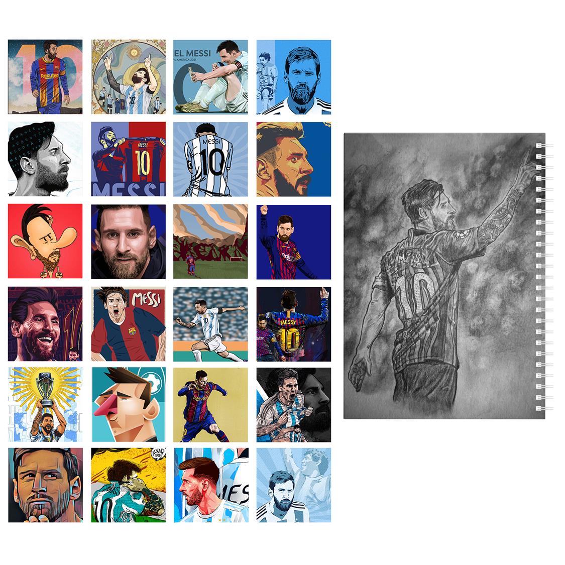 دفتر نقاشی باژیکان طرح فوتبالی مسی کد 20100639 به همراه فتوکارت مجموعه 24 عددی