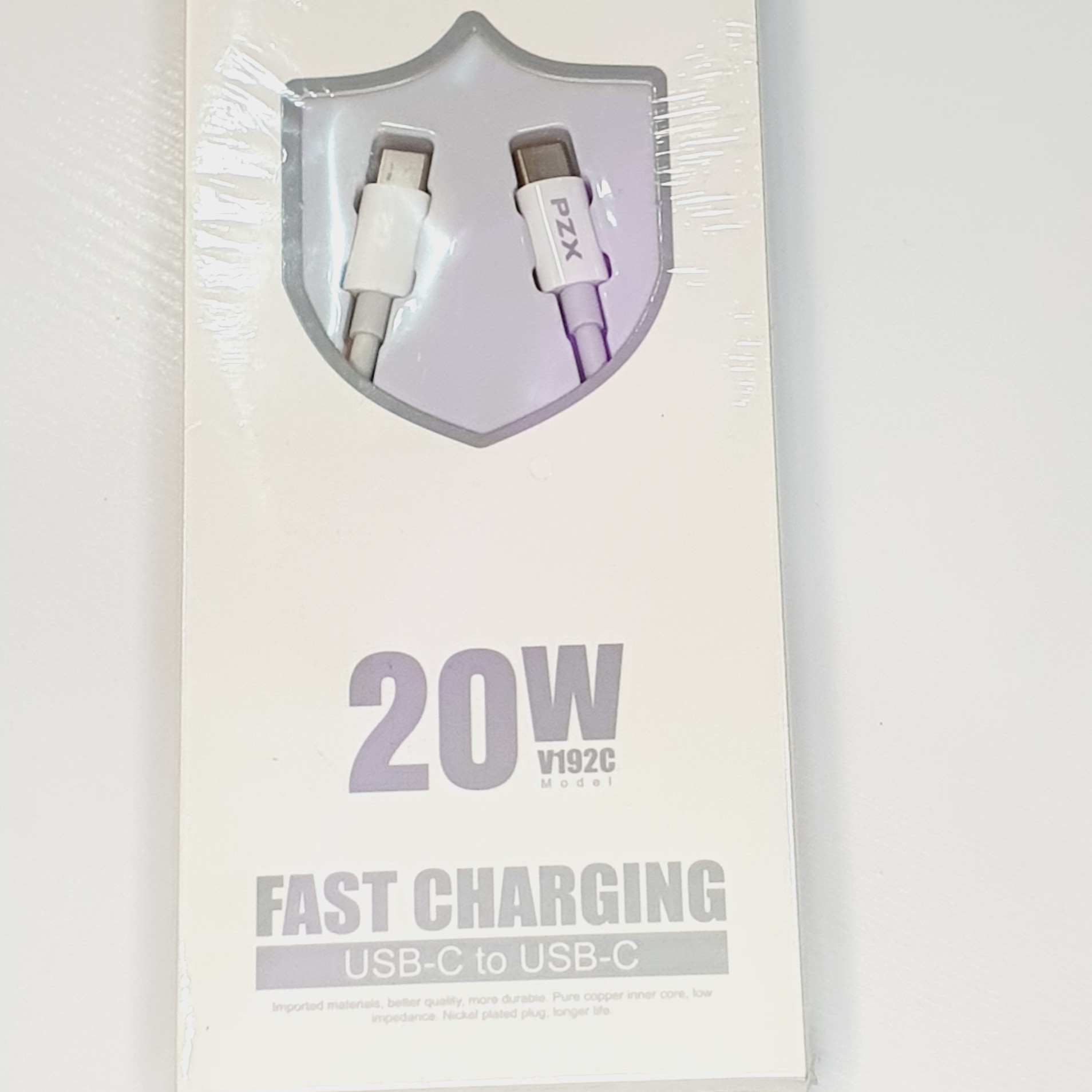 کابل fast شارژ  و دیتای هوشمند دو سر  Type C برند pzx مدل V192c  توان 20 وات و 5آمپر