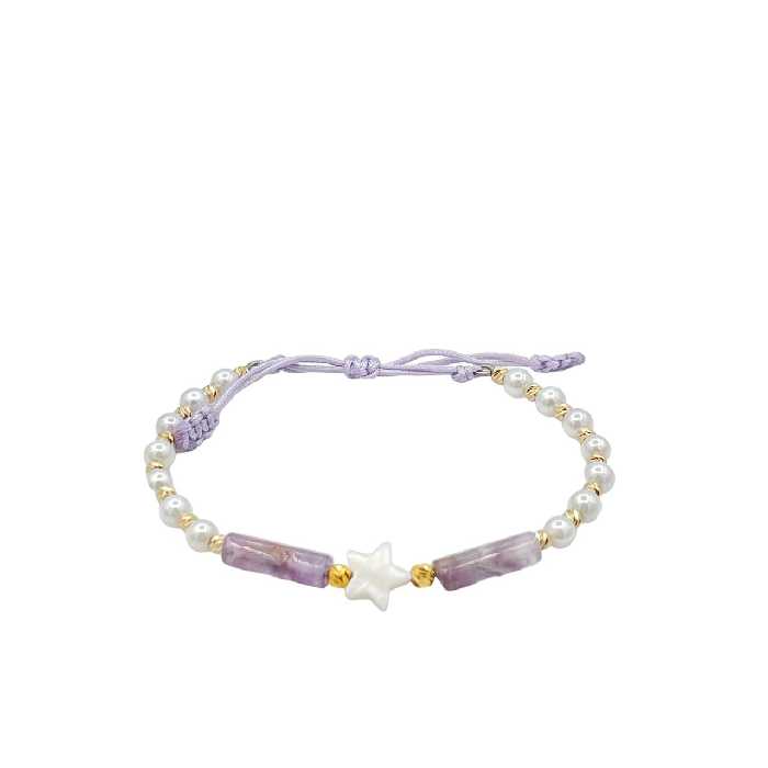 دستبند طلای 18 عیار تلفیقی سنگ و مروارید بند پارچه ای کد DP72