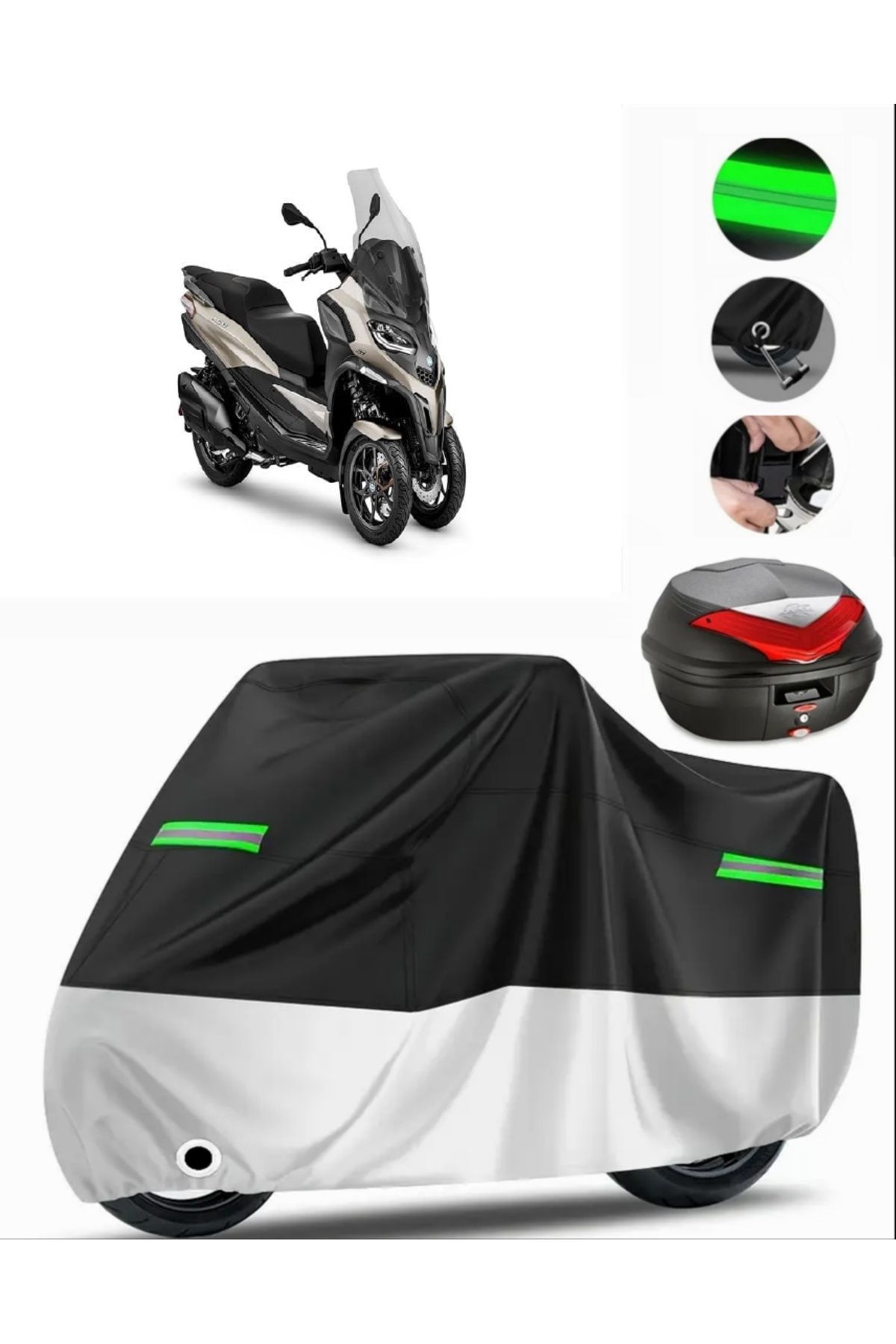 چادر موتورسیکلت خاکستری PIAGGIO MP3 530 منحصر به فرد کیسه عقب MotoEn