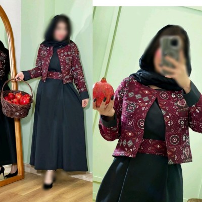 سه تیکه کت سارافون کمربند یلدایی مطابق باعکس