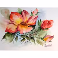 نقاشی تکنیک آبرنگ طرح گل بسیار زیبا و آرامش بخش با قیمت مناسب