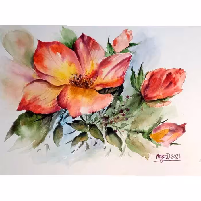 نقاشی تکنیک آبرنگ طرح گل بسیار زیبا و آرامش بخش با قیمت مناسب
