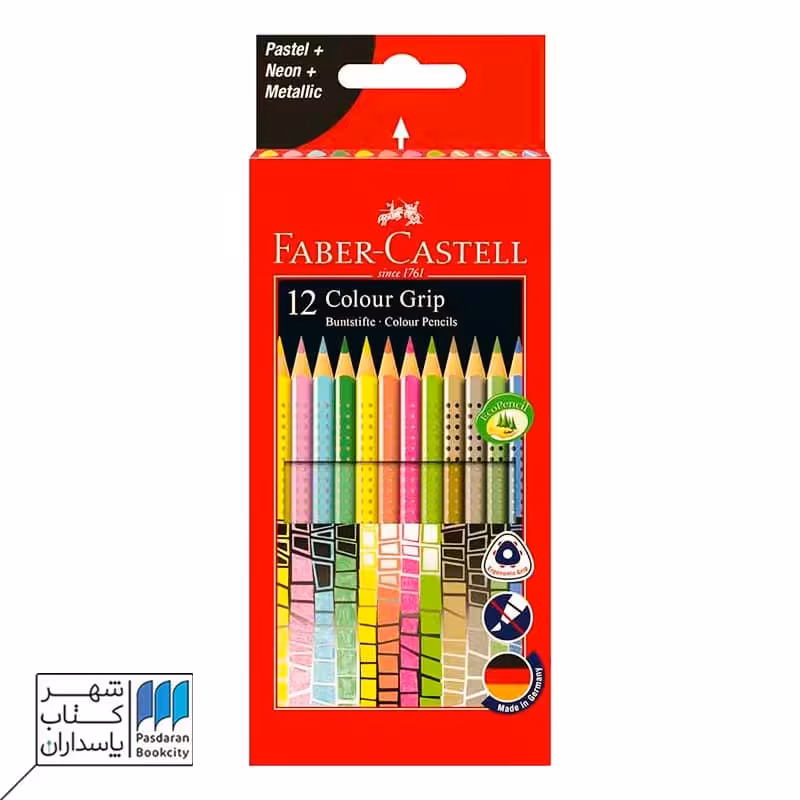 مداد رنگی 12 رنگ گریپ بدنه طرح دار 3 وجهی جعبه مقوایی 201569 faber castell