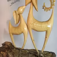 مجسمه چوبی دو قوچ  کار دست