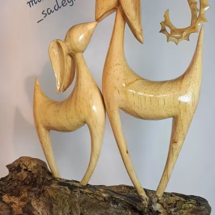 مجسمه چوبی دو قوچ  کار دست
