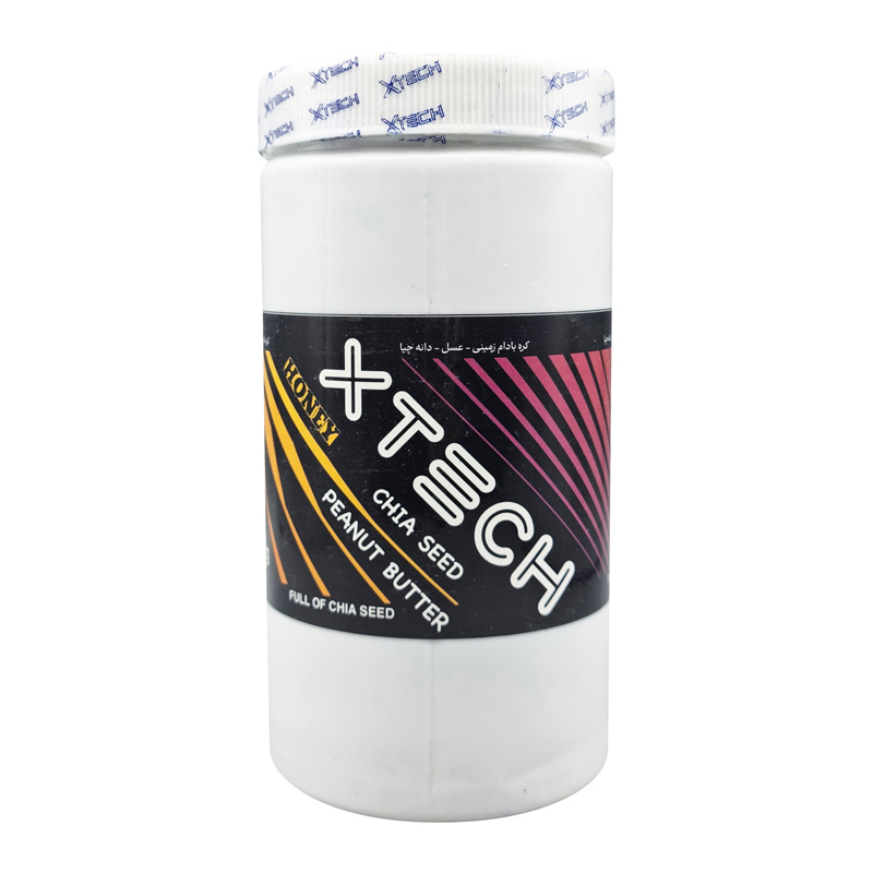 کره بادام زمینی ایکس تک طعم عسل و دانه چیا 1100 گرمی